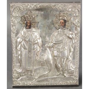 Lovely 19th century Russian icon and silver oklad, of…