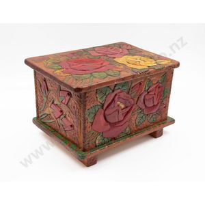 Jane Brenkley carved box, the exterior carved and painted with…