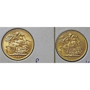 Two Australian gold sovereigns; 1919 & 1920 Perth mint. Wt. 15.…
