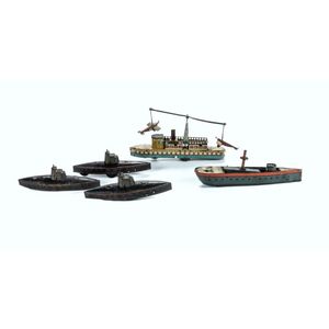 5 various early tinplate floor ships. Includes Rico ship with…