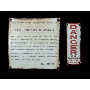 NSWGR porcelain enamel sign. Reward sign for information…