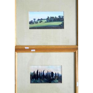 Lucy Boyd (b.1954), Hillside + row of Cypress (2), each oil,…