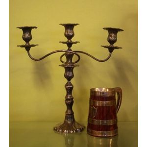Vintage silver plated candelabrum, together with vintage timber…