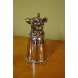 Silver plated fox head stirrup cup, 13 cm high approx