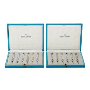 Two boxed sets of six sterling silver Georg Jensen acorn…