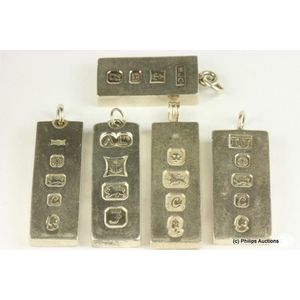 Six English silver Ingots. Sterling silver, presented as six…