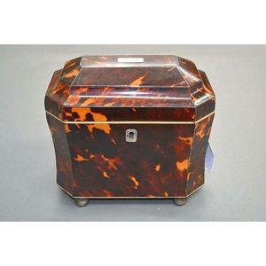 Fine antique tortoise shell and ivory two section tea caddy,…