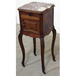 Louis XV Style Walnut Bedside Cabinet with Marble Top - Bedside ...