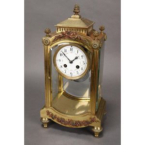 French Enamel Dial Mantle Clock with Inscription, 1902 - Medals ...