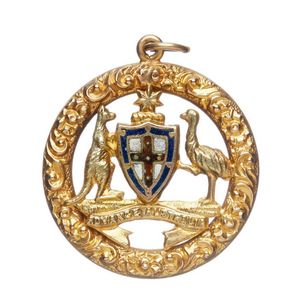 An Australian 9ct gold fob medallion, openwork design depicting…