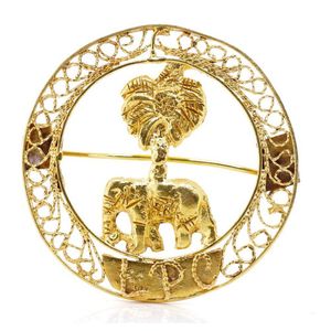 West African Elephant & Palm Tree Gold Brooch - Brooches - Jewellery