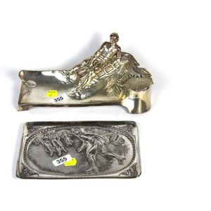 Late 19th century plated ink stand, cast with a figure,…
