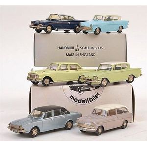 Four Minicar 43 models of Fords, including 1961 Anglia 105E;…