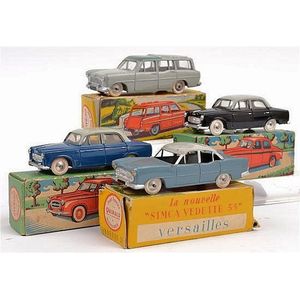 Four Quiralu diecast cars, including 2 x Peugeot 403S; Simca…