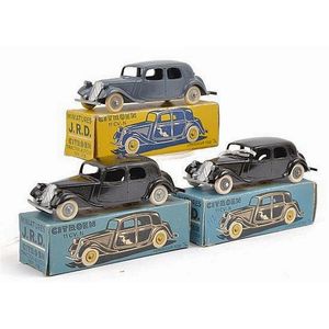 Three JRD diecast Citroen Traction 11 CV N cars, repainted (E…