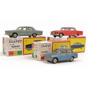Three Diapet models, including 167 230s Mercedes Benz, red with…