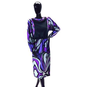 Vintage Soviet 1960s atelier Emilio Pucci style pattern party dress, S size, vibrant purple online tones