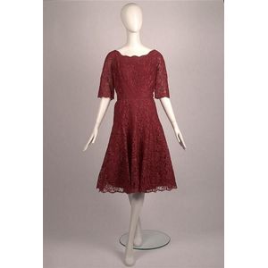 A cranberry lace cocktail dress with scallop Neckline elbow&hellip;
