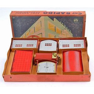 French Joustra friction powered tinplate bus and garage set (E…