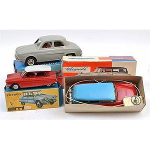Three French tinplate cars, including FJ break Teleguide…