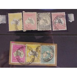 Seven Australian roo stamps including 1 x 2 pounds, 1 x 1 pound,…