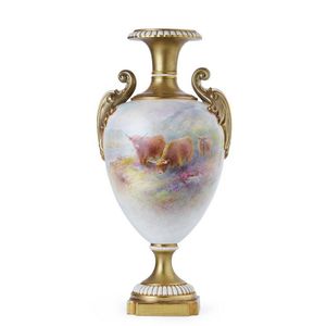A Royal Worcester Harry Stinton highland cattle urn, signed H.…