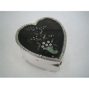 An Edwardian pique tortoiseshell and silver heart-shape box,…