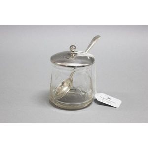 Vintage Westminster Hand Made English Crystal & Silver Plate Glass  Condiment Jar Sugar Jelly Salt Jam Spoon Lid -  Denmark