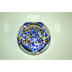 Whitefriars 1977 faceted scattered millefiori on blue base…