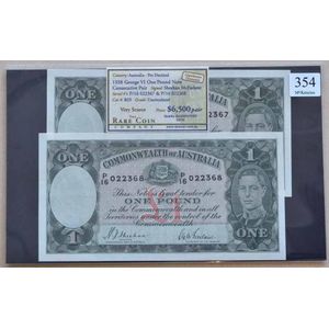 1938 George VI one pound notes, consecutive pair, pre decimal;…
