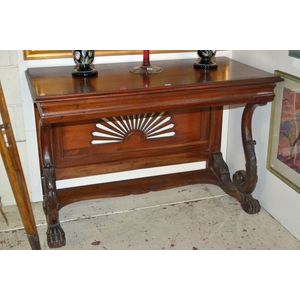 Mahogany Regency style chiffonier with 'Fan' decorated base