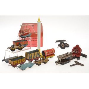 Nine Mettoy Joytown unboxed rolling Stock, A/F; chassis of…