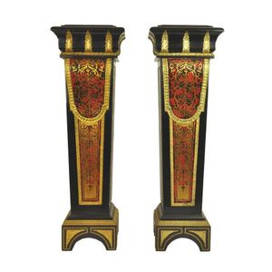 A pair of scarlet faux boulle and gilt metal mounted sculpture…