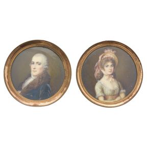 A similar pair of French portrait miniatures, signed M. Raumer,…