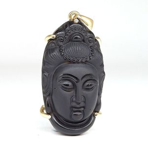 18ct Gold Onyx Guanyin Pendant with Diamond Accent - Zother - Oriental