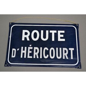 Vintage French enamel street sign 'Route D'Hericourt' 26 x 41 cm