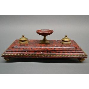 Antique French rouge marble inkstand with gilt bronze mounts,…