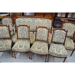 Antique Parlor Set, French, Louis XV Style Parcel Gilt, 7 Piece