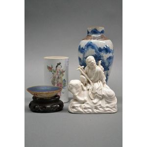 Selection of antique Chinese porcelain, blanc de chine figure…
