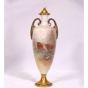 A Royal Worcester Harry Stinton vase and cover, painted with…