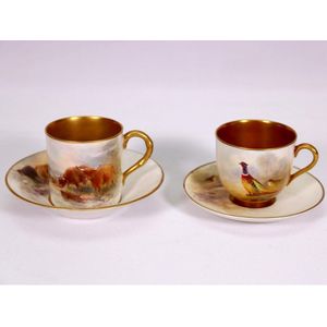 Royal Worcester Hand Painted Floral Butterfly & Gold Demitasse Cup & Saucer  C