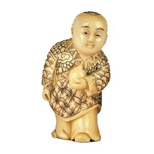 Japanese Ivory Netsuke: Boy With Peach - Netsuke - Oriental