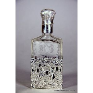 A silver Clad etched glass perfume bottle, late 19th century,…