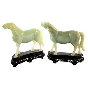 Jade Horse Pair on Stands - Jade - Oriental