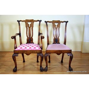 A fine set of six walnut Chippendale chairs and two carvers,&hellip;