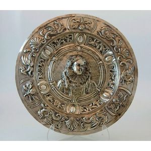 Victorian 18th century type silver alms dish, repousse work…