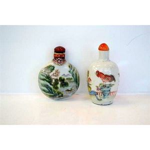China rare old Coloured glaze mandarin duck Conjoined snuff bottle
