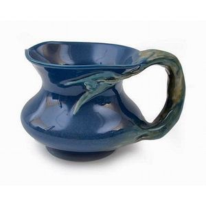 Blue glazed Merric Boyd cruffel jug with branch handle, 9 cm…