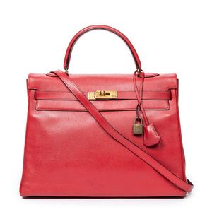 Hermes Kelly Handbag Brique Box Calf with Palladium Hardware 28 Red