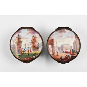 Two Continental enamel boxes, 19th century each of circular…